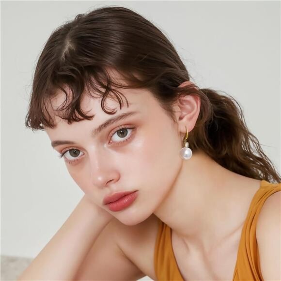 18K Gold-Plated Classic Pearl Drop Earrings – CZ Accents, Seashell Pearls - Picture 4 of 7